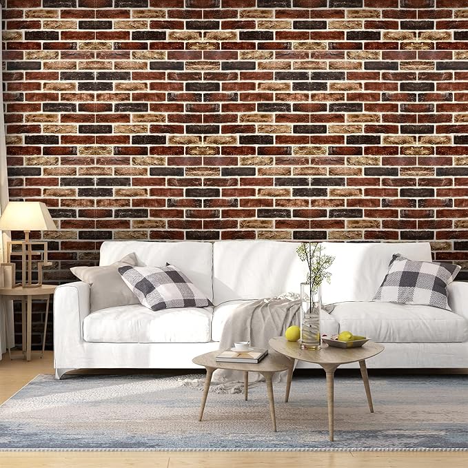 10-Pack 52 Sq.Ft 3D Wall Panels Peel and Stick 3D Faux Brick Wallpaper Peel and Stick Red Brown Faux Stone Wall Panel Foam Brick Self-Adhesive 3D Wallpaper