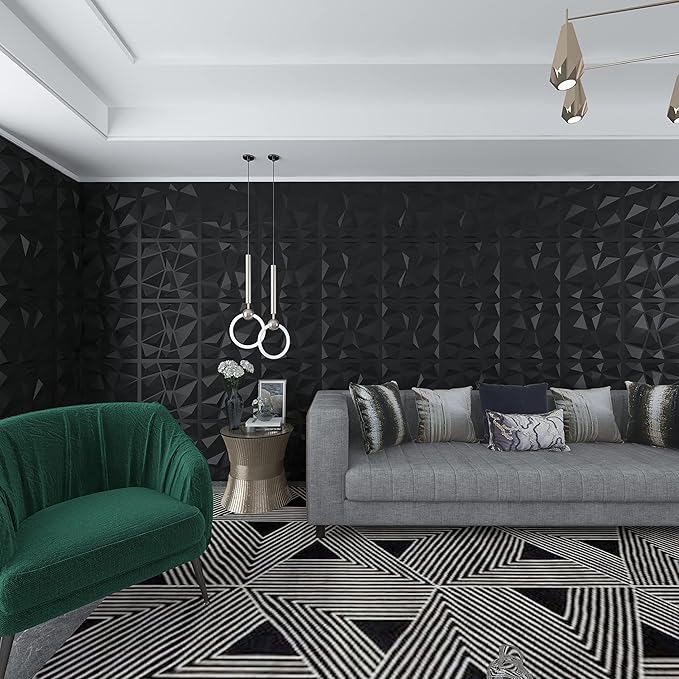 Art3d 3D Paneling Textured 3D Wall Design, Black Diamond, 19.7" x 19.7" (12 Pack)