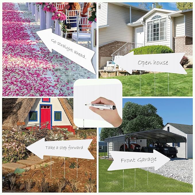 ‌Jumbo 6-Pack Blank Arrow Yard Signs with Stakes - 33x12 Oversized Wedding Directional Signs, Birthday Party Decorations, This Way Arrow Signs for Outdoor Events, Reusable Yard Markers