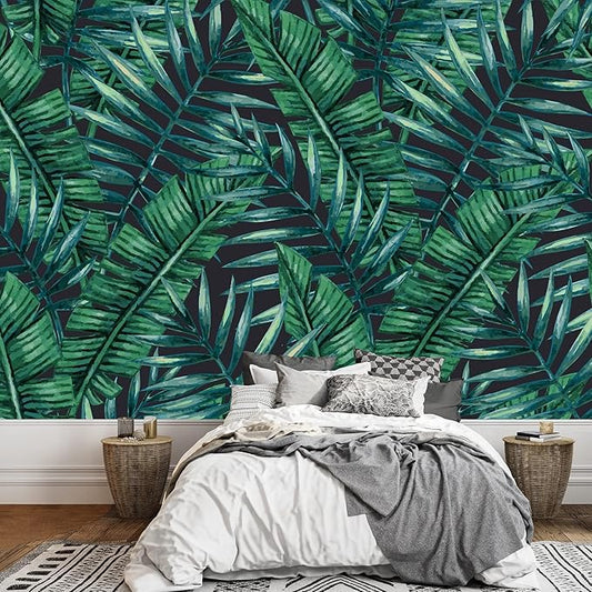 wall26 Watercolor Tropical Palm Leaves Seamless Pattern. Vector Illustration. Removable Wall Mural Self-Adhesive Large Wallpaper - 100x144 inches