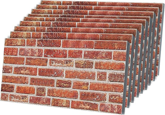 3D Faux Brick Wall Panels – Lightweight Styrofoam Cladding for Interior & Exterior Use | DIY Decorative Panels | 9 Pack (40"x20") | Ideal for Living Room, Kitchen, Outdoor Walls Vermilion