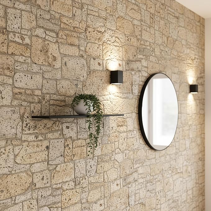 3D Faux Brick Wall Panels (9-Pack) - Easy DIY Install with Adhesive - Lightweight Styrofoam Stone Cladding for Interior & Exterior Travertine - 40"x20"