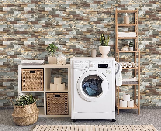 10-Pack Peel and Stick Tile Backsplash 13.5"X11.4" PVC Wall Tiles, Stick on Backsplash for Kitchen, Bathroom Tile, Fireplace Décor, Laundry Table, Stair Decals in Mix Rustic