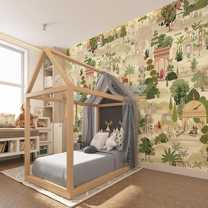 Zeeko Exotic Tropical Green Wall Mural Peel and Stick 148" W x 98" H Botanical Indian Garden Canvas Waterproof Self-Adhesive Removable Wallpaper for Nursery Bedroom Large Art Wall Decor