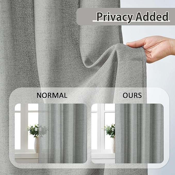 2 Panels Set Extra Long 144 Inch Curtains - Pinch Pleated with hooks Textured Linen Blend Semi Sheer Light Filtering Drapes for Large Windows Living Room Dining Office, Grey, 42" Wide by 144" Long