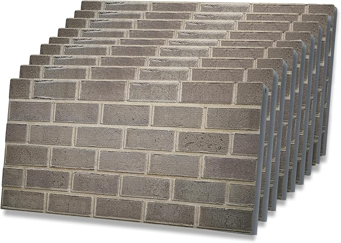 3D Faux Brick Wall Panels – Lightweight Styrofoam Cladding for Interior & Exterior Use | DIY Decorative Panels | 9 Pack (40"x20") | Ideal for Living Room, Kitchen, Outdoor Walls Silverstone