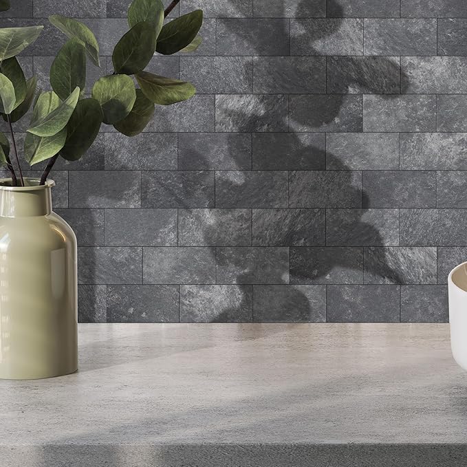 Yipscazo 2025 New Upgrade Peel and Stick backsplash 3 x 6 Inches 3D PVC Composite Wall Tile Stick on Backsplash Tile for Kitchen Bathroom, Laundry Room, Fireplace(Stone Black Rocks, 160 Pieces)