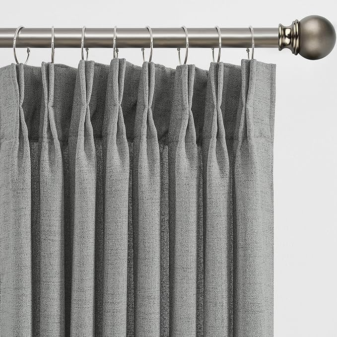 2 Panels Set Extra Long 144 Inch Curtains - Pinch Pleated with hooks Textured Linen Blend Semi Sheer Light Filtering Drapes for Large Windows Living Room Dining Office, Grey, 42" Wide by 144" Long