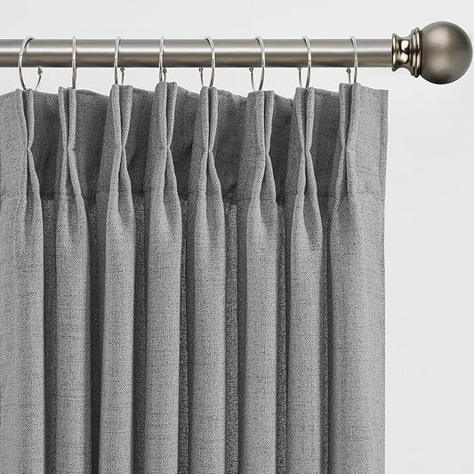 2 Panels Set Extra Long 140 Inch Curtains - Pinch Pleated with hooks Textured Linen Blend Semi Sheer Light Filtering Drapes for Large Windows Living Room Dining Office, Grey, 42" Wide by 140" Long