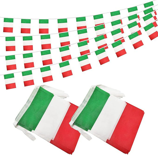 100 Feet Italy Italian Banner Flag String, Italy Mini Flag Small Banner, for Party, Shops and Bars Decorations, Outdoor Decorations, 76 Flags