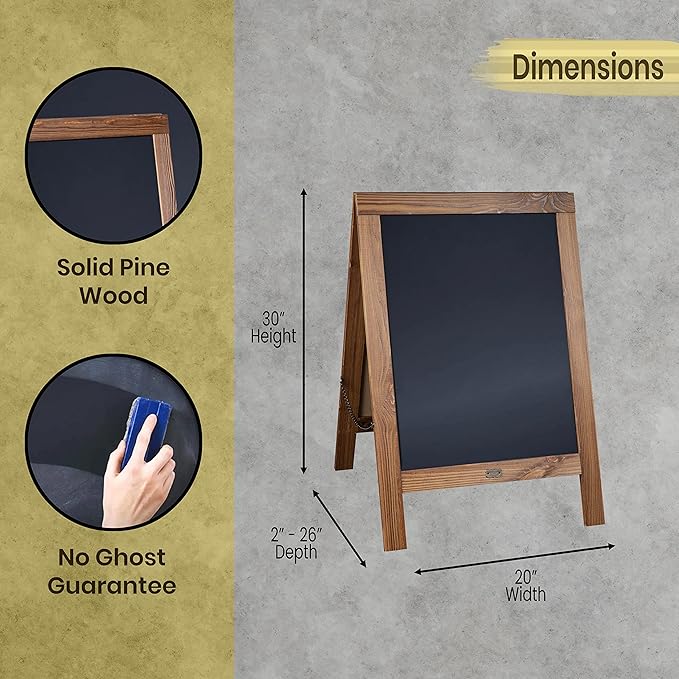 A Frame Chalkboard by HBCY Creations: 20x30 Solid Wood A-Frame Sign Rustic Brown Double-Sided Magnetic Board,Chalkboard Menu Board, for Restaurants, Cafés, Weddings - Heavy Duty Hinges