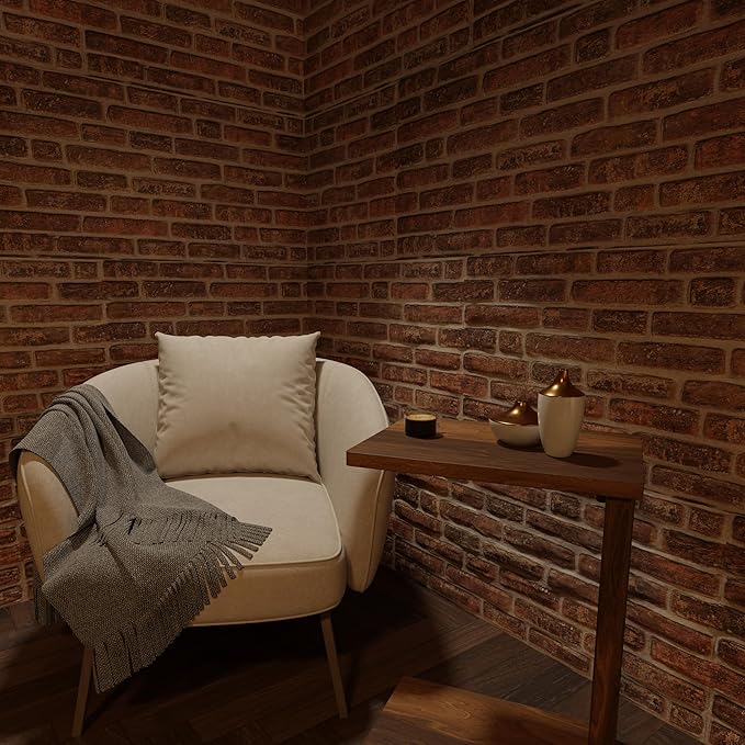 3D Faux Brick Wall Panels – Lightweight Styrofoam Cladding for Interior & Exterior Use | DIY Decorative Panels | 2 Pack (40"x20") | Ideal for Living Room, Kitchen, Outdoor Walls Vermilion