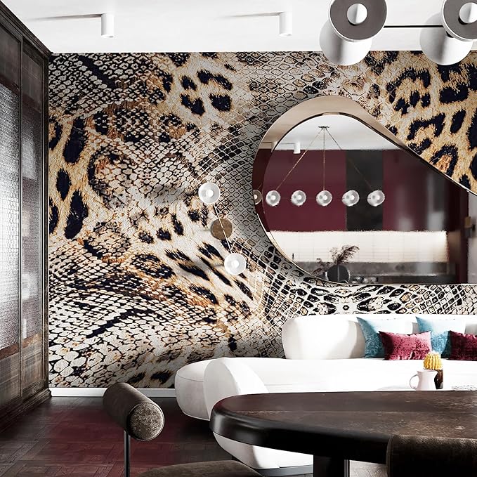 Zeeko Cheetah Print Peel and Stick Wallpaper 144" W x 100" H Removable Renter-Friendly Leopard Snake Wall Mural for Office Bedroom Bathroom, Modern Home Decor
