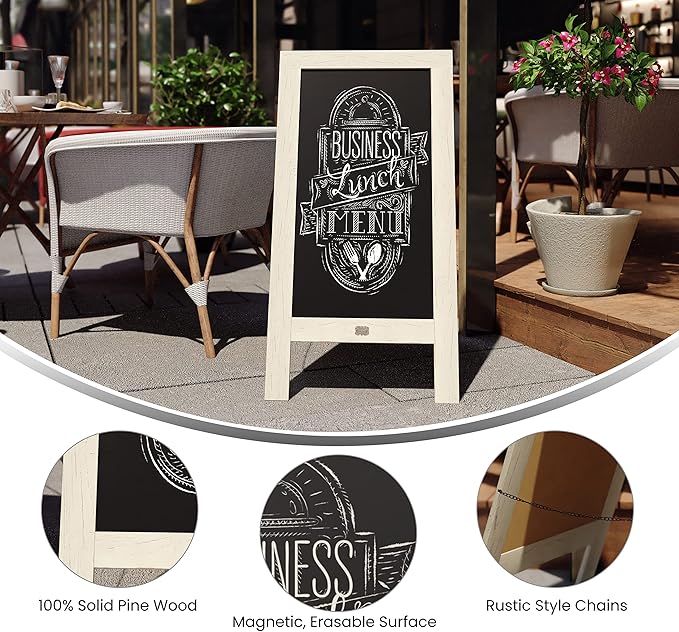 A Frame Chalkboard by HBCY Creations: 40x20 Solid Wood A-Frame Sign White Double-Sided Magnetic Board, Chalkboard Menu Board, for Restaurants, Cafés, Weddings - Heavy Duty Hinges
