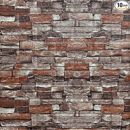 Yutianli 7mm Thick Anti-Collision self Adhesive 3D Wall Panels Peel and Stick,10-Pack 57 Sq.Ft Antique Foam Wall Panel Faux Brick Wall Panels Faux Stone Wall Panels for Bedroom (10, Style D)
