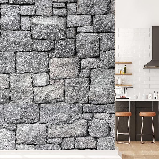 wall26 - Old Gray Stone Wall, Seamless Background Photo Texture - Removable Wall Mural Self-Adhesive Large Wallpaper - 96x96 inches