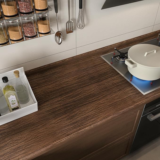 YURITIS Walnut Contact Paper for Cabinets Vintage Wall Paper Dark Brown Wood Wall Stickers Faux Butcher Block Peel and Stick Wallpaper Self Adhesive Vinyl Wrap 16"x118" Matte Countertops Wallpaper