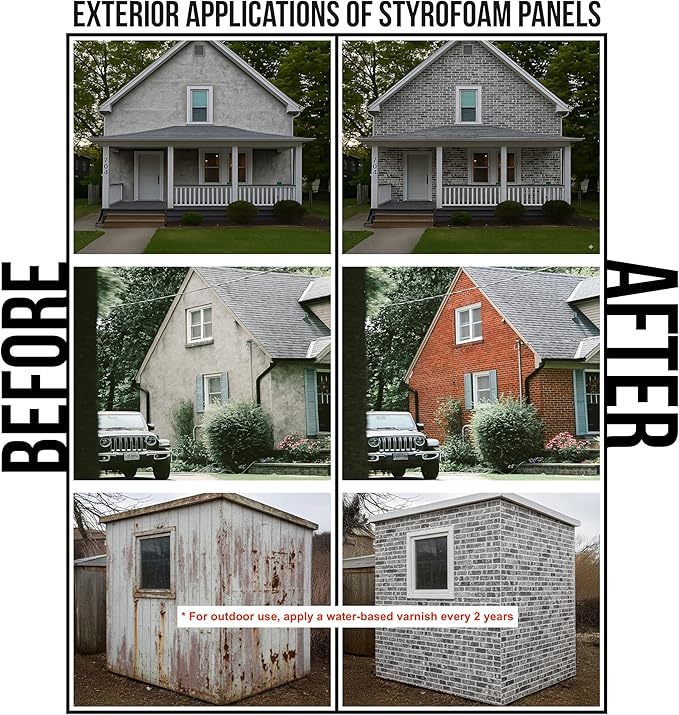 3D Faux Brick Wall Panels – Lightweight Styrofoam Cladding for Interior & Exterior Use | DIY Decorative Panels | 9 Pack (40"x20") | Ideal for Living Room, Kitchen, Outdoor Walls Silverstone