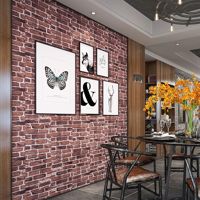 10PCS 3D Wall Panels Peel and Stick 3D Brick Wallpaper Peel and Stick Faux Stone Wall Panel Foam Brick Self-Adhesive Wallpaper (Red,10pcs)