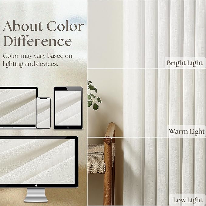 72 Inch Linen Curtains Pinch Pleated 2 Panels for Dining Room Bedroom Semi Sheer Pleat Drapes with Hooks Rings Light Filtering Short Window Curtain Cabit Closet Beige Ivory White 40x72