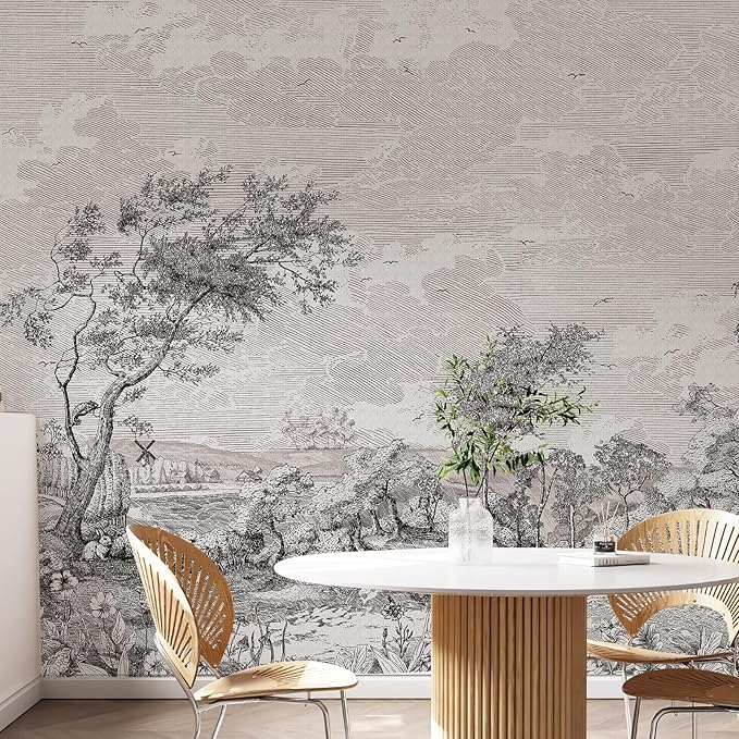 Zeeko Vintage Forest Nature Wall Mural Peel and Stick (148" W x 110" H) Gray Trees Woodland Mural Wallpaper Self-Adhesive Wallpaper for Bedroom Living Room Canvas Wall Paintings