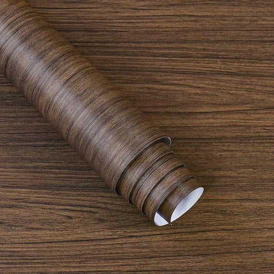YURITIS Walnut Brown Contact Paper 16"x354" Dark Wood Peel and Stick Wallpaper Self Adhesive Vinyl Thick Decorative Wall Covering Rustic Matte 3D Wood Veneer Textured Stickers for Furniture Refurbish