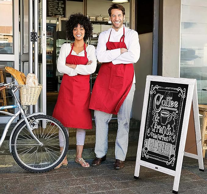 A Frame Chalkboard by HBCY Creations: 24x48 Solid Wood A-Frame Sign Whitewashed Double-Sided Magnetic Board, Chalkboard Menu Board, for Restaurants, Cafés, Weddings - Heavy Duty Hinges