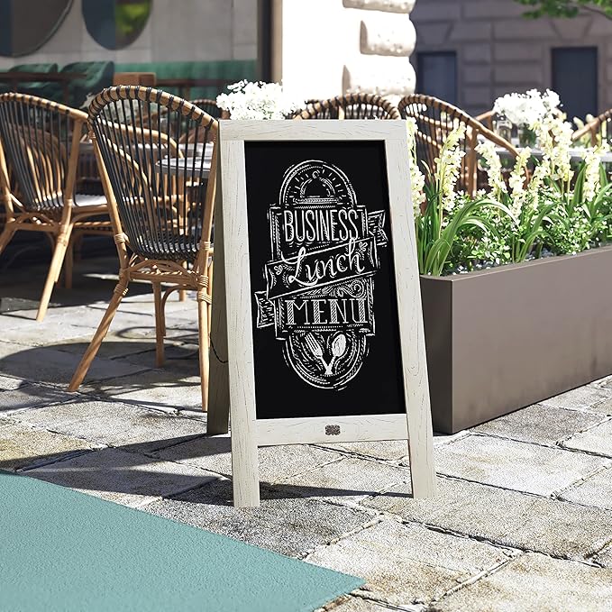 A Frame Chalkboard by HBCY Creations: 40x20 Solid Wood A-Frame Sign White Double-Sided Magnetic Board, Chalkboard Menu Board, for Restaurants, Cafés, Weddings - Heavy Duty Hinges