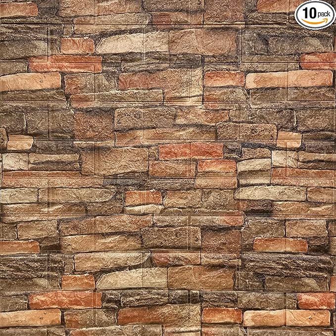 Yutianli 7mm Thick Anti-Collision self Adhesive 3D Wall Panels Peel and Stick,10-Pack 57 Sq.Ft Antique Faux Brick Wall Panels Foam Faux Stone Wallpapers for Bedroom (10, Style A)