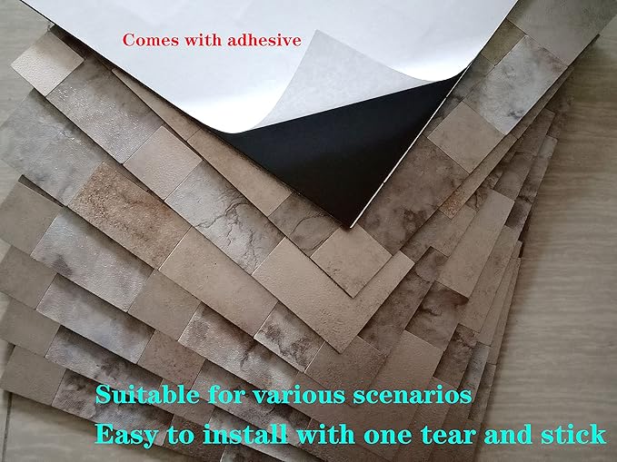 YMMXGE 10-Sheet Peel and Stick Backsplash Stone Tiles, Brushed Aluminum PVC Surface Metal Mosaic Sticker for Kitchen Wall (11.81"x11.81"Per Sheet) (10, Silver Gray)