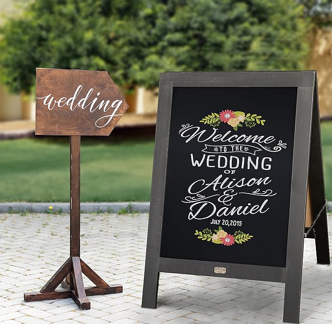 A Frame Chalkboard by HBCY Creations: 20x30 Solid Wood A-Frame Sign Black Double-Sided Magnetic Board, Chalkboard Menu Board, for Restaurants, Cafés, Weddings - Heavy Duty Hinges