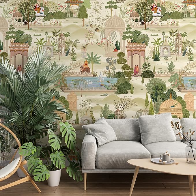 Zeeko Exotic Tropical Green Wall Mural Peel and Stick 148" W x 98" H Botanical Indian Garden Canvas Waterproof Self-Adhesive Removable Wallpaper for Nursery Bedroom Large Art Wall Decor