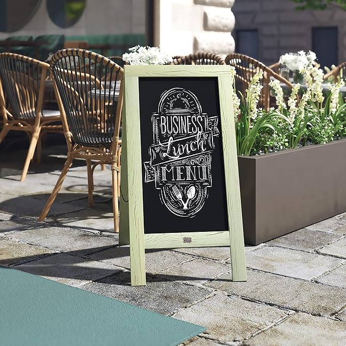 A Frame Chalkboard by HBCY Creations: 40x20 Solid Wood A-Frame Sign Cottage Green Double-Sided Magnetic Board, Chalkboard Menu Board, for Restaurants, Cafés, Weddings - Heavy Duty Hinges