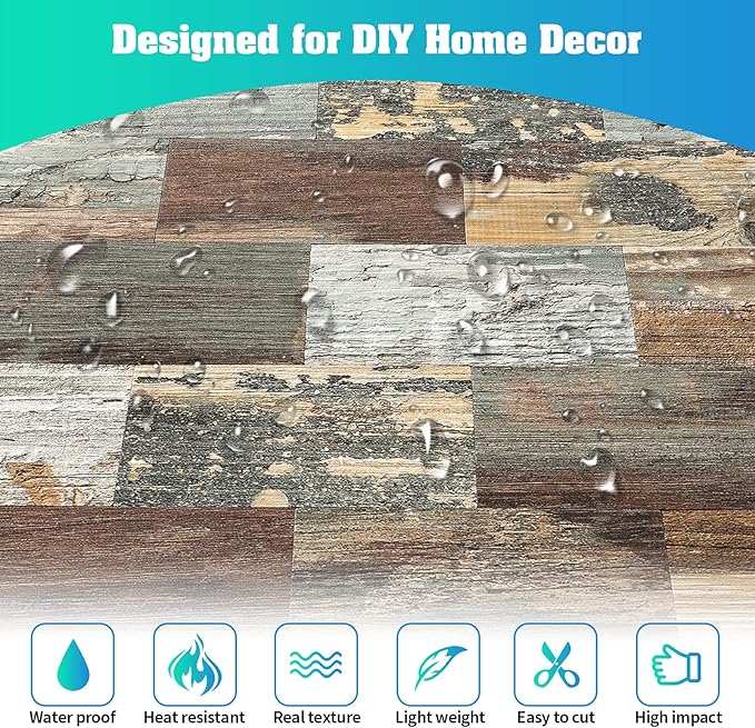 10-Pack Peel and Stick Tile Backsplash 13.5"X11.4" PVC Wall Tiles, Stick on Backsplash for Kitchen, Bathroom Tile, Fireplace Décor, Laundry Table, Stair Decals in Mix Rustic