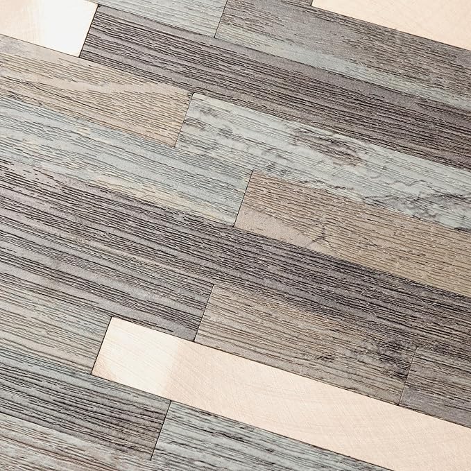 Yipscazo 40 Sheets Peel and Stick Stone Metal Backsplash Tiles, PVC Wall Tiles Stick on Backsplash for Kitchen, Bathroom (6'' X 12'', Rustic Wood)