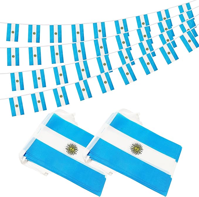 100 Feet Argentina Argentine Banner Flag String, Argentina Mini Flag Small Banner, for Party, Shops and Bars Decorations, Outdoor Decorations, 76 Flags