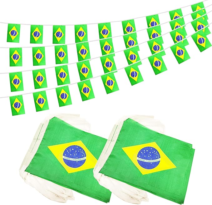 100 Feet Brazil Brazilian Banner Flag String, Brazil Mini Flag Small Banner, for Party, Shops and Bars Decorations, Outdoor Decorations, 76 Flags