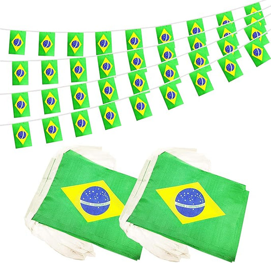 100 Feet Brazil Brazilian Banner Flag String, Brazil Mini Flag Small Banner, for Party, Shops and Bars Decorations, Outdoor Decorations, 76 Flags