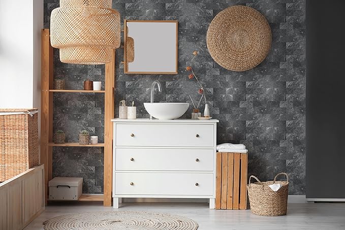 1-Pack Peel and Stick Tile Backsplash 12"X12" PVC Wall Tiles, Stick on Backsplash for Kitchen, Bathroom Tile, Fireplace Décor, Laundry Table, Stair Decals in Dark Rock