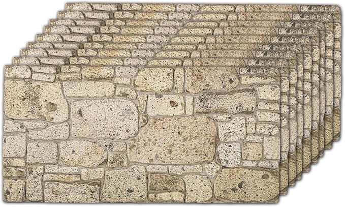 3D Faux Brick Wall Panels (9-Pack) - Easy DIY Install with Adhesive - Lightweight Styrofoam Stone Cladding for Interior & Exterior Travertine - 40"x20"