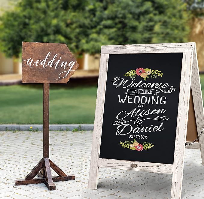 A Frame Chalkboard by HBCY Creations: 20x30 Solid Wood A-Frame Sign Whitewashed Double-Sided Magnetic Board, Chalkboard Menu Board, for Restaurants, Cafés, Weddings - Heavy Duty Hinges