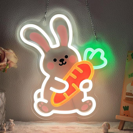 YuanDian Bunny Neon Sign, Animal Neon Lights for Bedroom Living Room Wall Decor, Birthday Party Gifts for Kids Adults People Who Love Rabbits