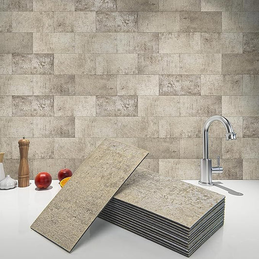 Art3d 102-Piece Peel and Stick Wall Tile for Kitchen Backsplash, Bathroom, Fireplace, 3in. × 6in. Stick on Subway Tile Stone Beige