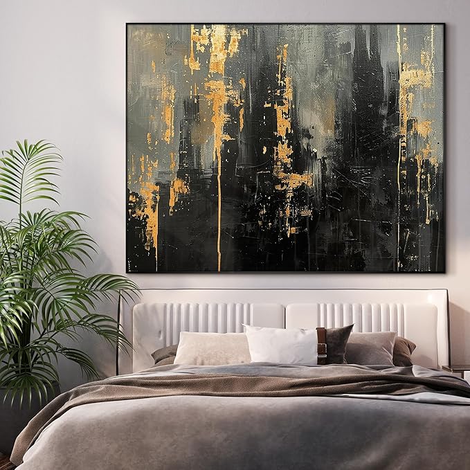 36"x46" XL Framed Wall Art - Modern Black and Gold Urban (Frame Assembly Required)