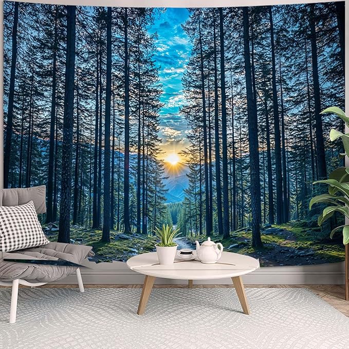 Zussun Nature Forest Tapestry Dark Woodland Path Tapestry for Bedroom Aesthetic Sunset Landscape Small Tapestries Wall Hanging for Dorm Living Room Decor 48 x 36 Inch