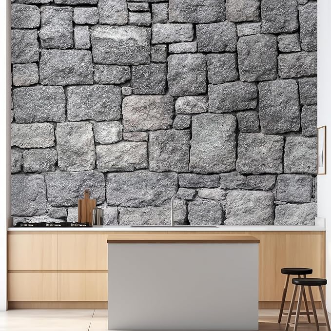 wall26 - Old Gray Stone Wall, Seamless Background Photo Texture - Removable Wall Mural Self-Adhesive Large Wallpaper - 48x72 inches