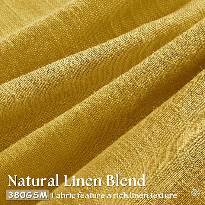 80 Inch Pinch Pleated Linen Curtains 2 Panels for Living Room Bedroom Boho Farmhouse Mustard Yellow Semi Sheer Back Tab Pinch Pleat Hooks Rings Window Curtain Harvest Gold Yellow Spring Decor