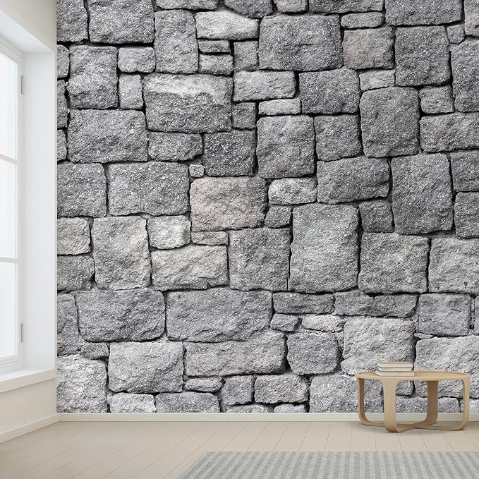 wall26 - Old Gray Stone Wall, Seamless Background Photo Texture - Removable Wall Mural Self-Adhesive Large Wallpaper - 96x144 inches