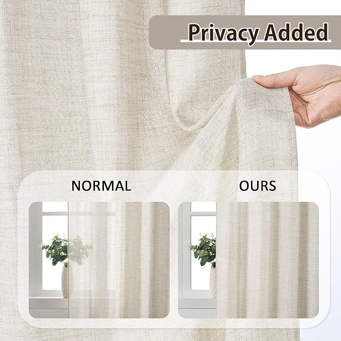 105 Inch Curtains Drapes Pinch Pleated Memory Trained Back Tab Light Filtering Semi Sheer Linen Textured Curtain for Bedroom Living Room with Hooks Window Panels 105 Inches Long 50 Inch Wide