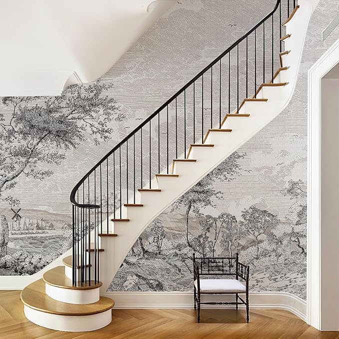 Zeeko Vintage Forest Nature Wall Mural Peel and Stick (148" W x 110" H) Gray Trees Woodland Mural Wallpaper Self-Adhesive Wallpaper for Bedroom Living Room Canvas Wall Paintings